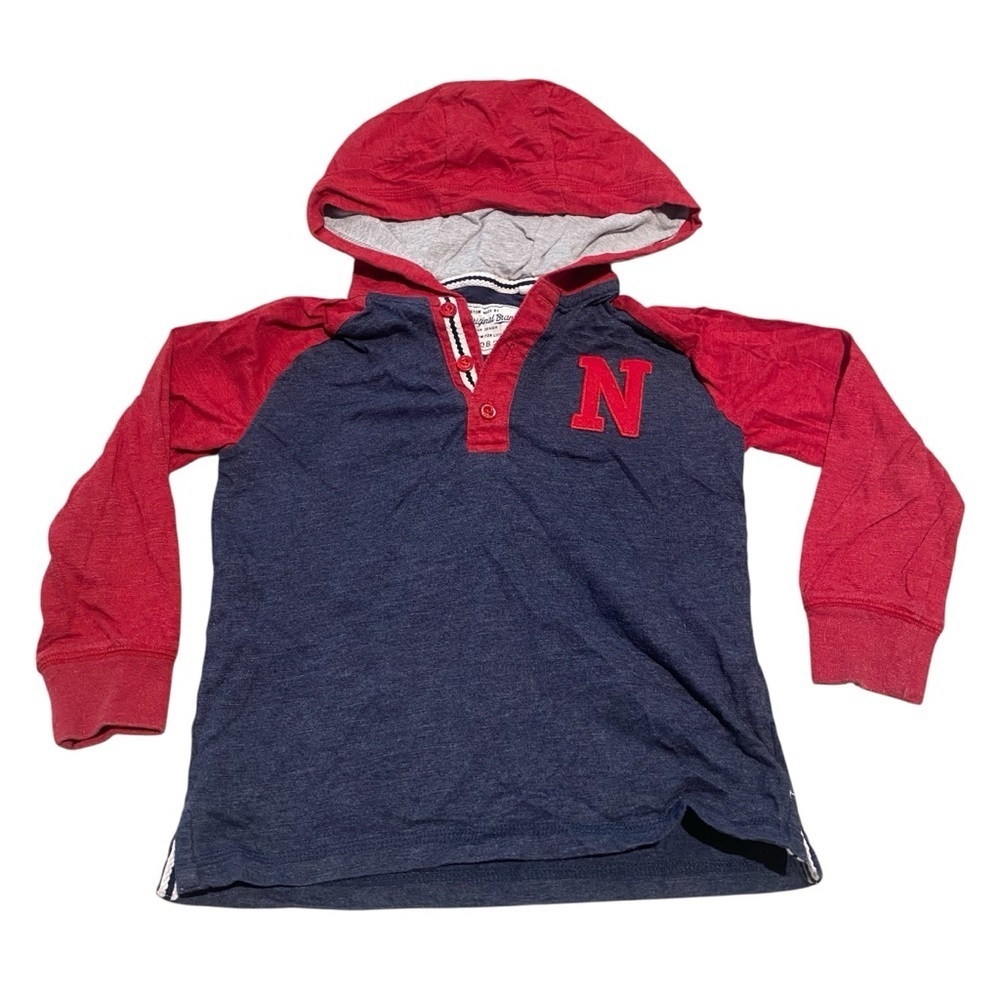 Next Direct Boys 5-6yr Long Sleeve Top Hooded Shirt Navy Red Henley Fall Winter